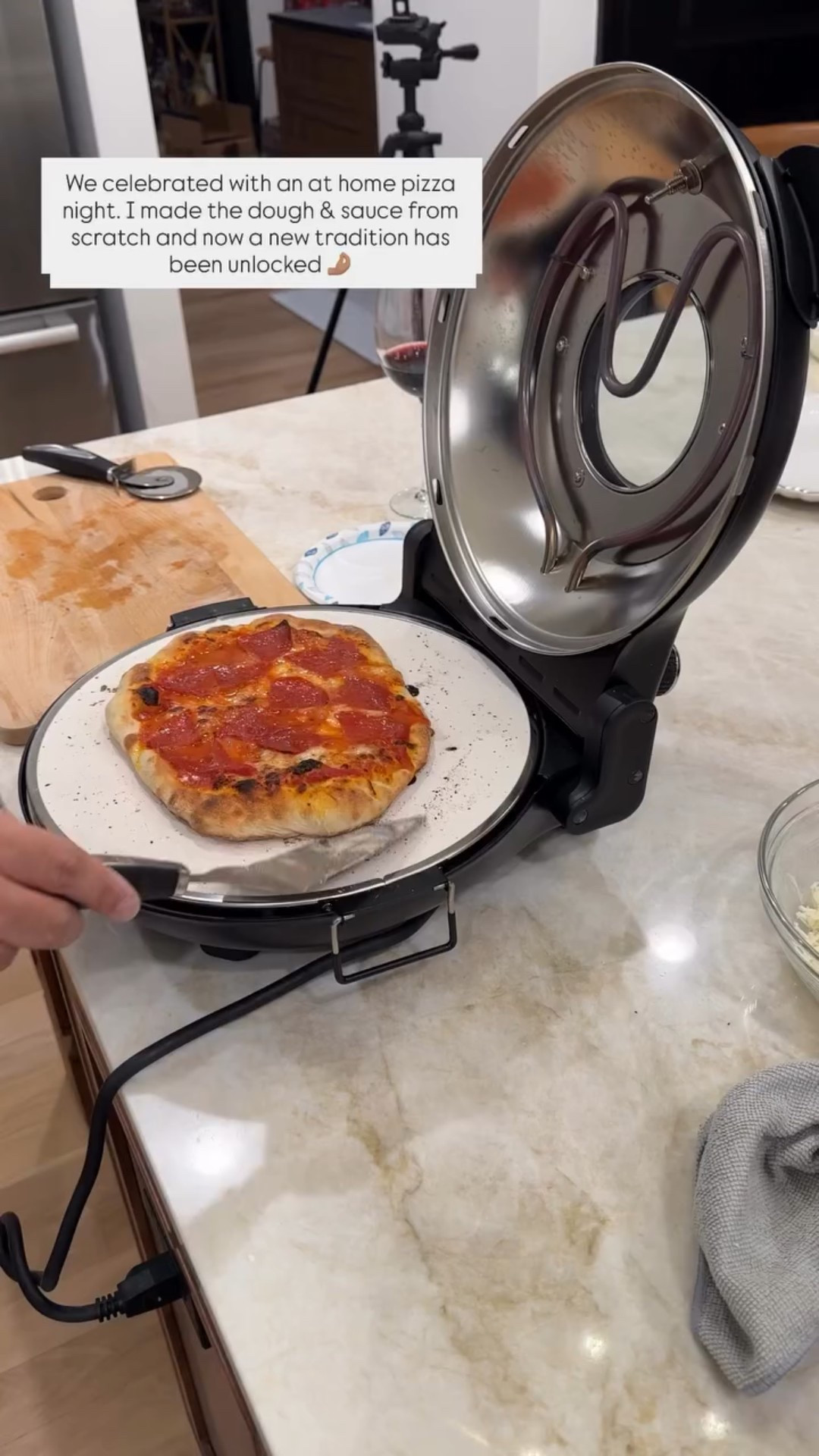 We celebrated with an at home pizza night. I made the dough & sauce from scratch and now a new tradition has been unlocked 🤌🏽