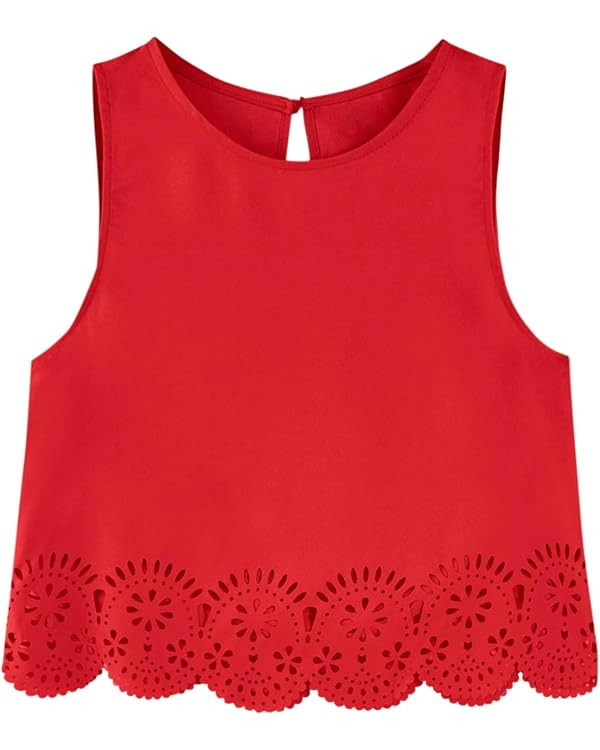 Remidoo Women's Scallop Trim Crop Tank Top Summer Keyhole Back Cropped Sleeveless Blouse | Amazon (US)