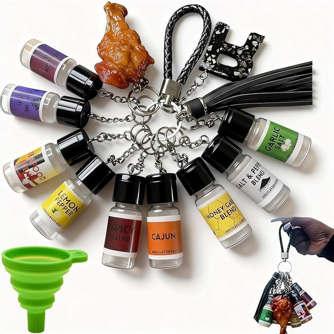 Mini Seasoning Keychain Set with 9 Portable Spice Bottles - Leak Proof Realistic Travel Container... | Amazon (US)