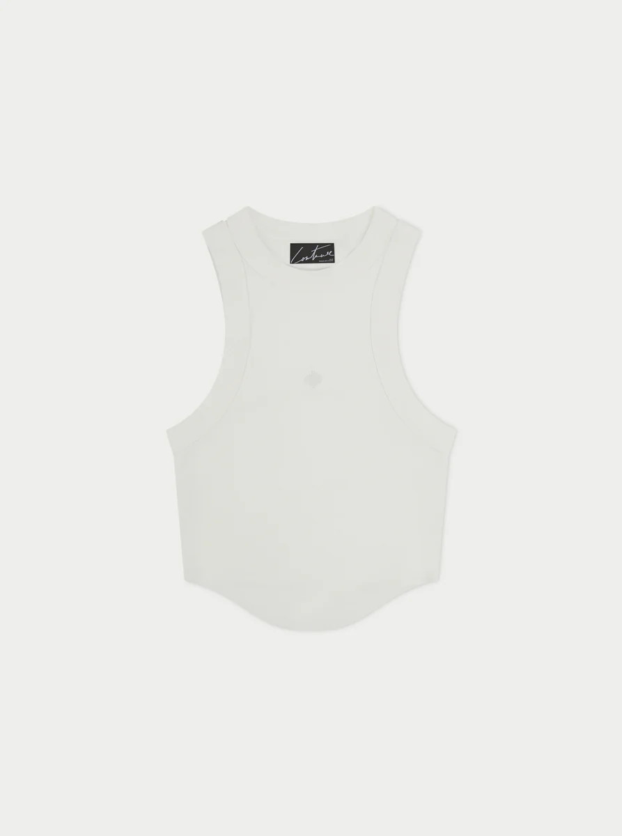 SCULPTING STRETCH EMBLEM RACER - OFF WHITE | The Couture Club