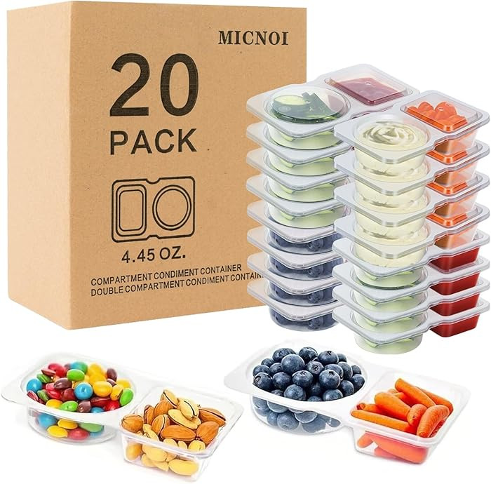 Snack Pack Containers, Reusable 2 Compartment Condiment Containers with Lids, Ideal for On-the-Go... | Amazon (US)
