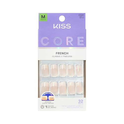 KISS CORE, Press On Nails, Nail glue included, 'Scenario', Pink, Medium Size, Squoval Shape, Includes 32 Nails, 2g Glue, 1 Manicure Stick, 1 Mini File | Amazon (US)