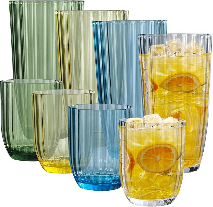 Acrylic Clear Highball Plastic Cups | Plastic Reusable Tumblers 15oz & 20oz (Set of 8) | Stackabl... | Amazon (US)