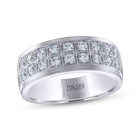 Men's THE LEO Legacy Lab-Created Diamond Two-Row Wedding Band 1 ct tw 14K White Gold | Kay Jewelers