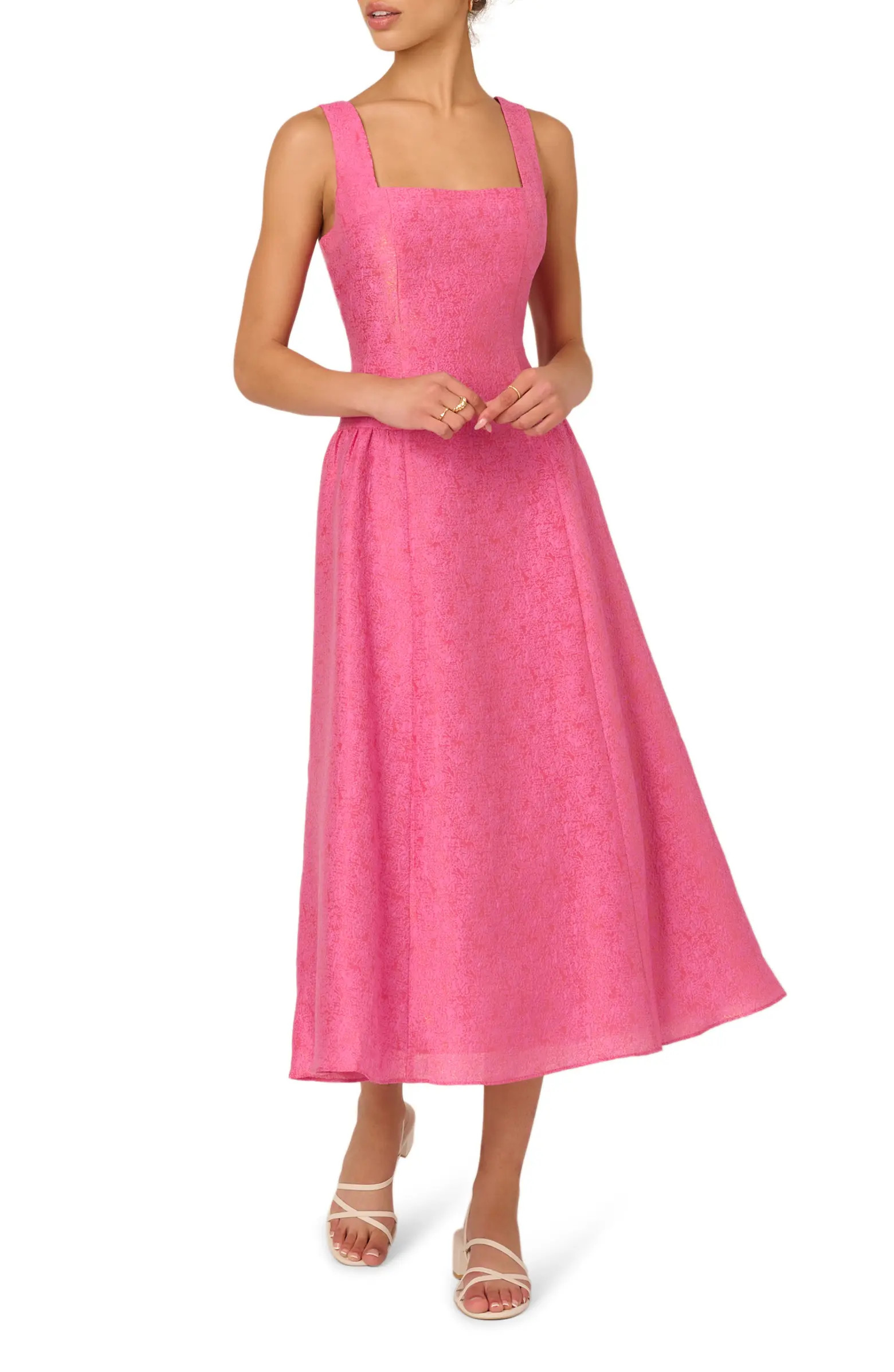 Metallic Jacquard Drop Waist Midi Dress | Nordstrom