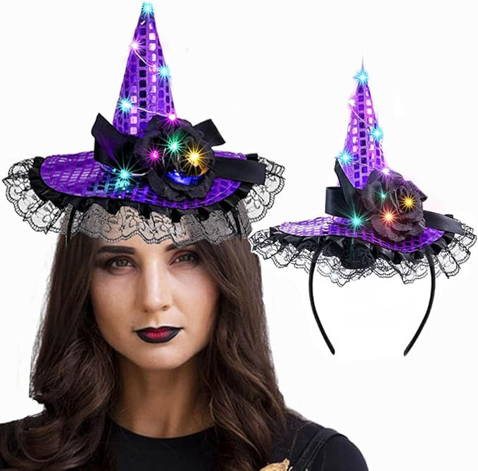 Halloween Headband Light Up Witch Hat Headbands Cosplay Costume Party Holiday Accessories Dress U... | Amazon (US)