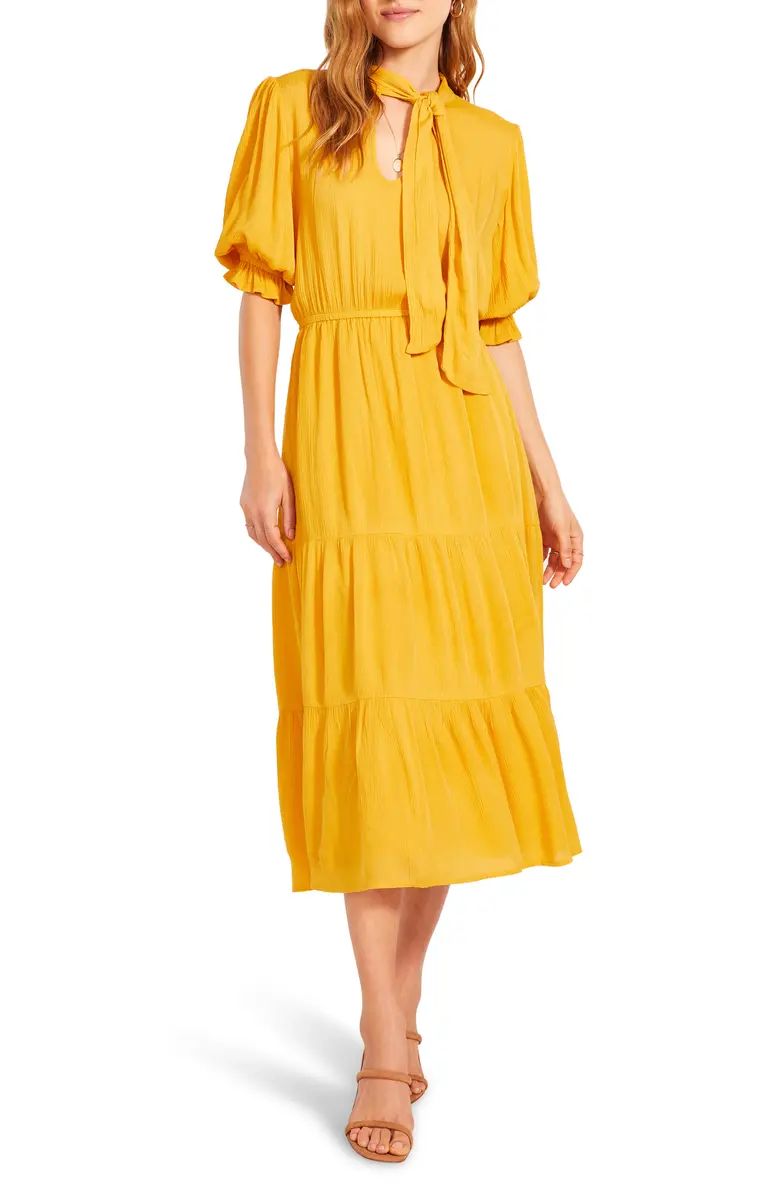 BB Dakota x Steve Madden Hidalgo Tie Front Crinkled Rayon Midi Dress | Nordstrom