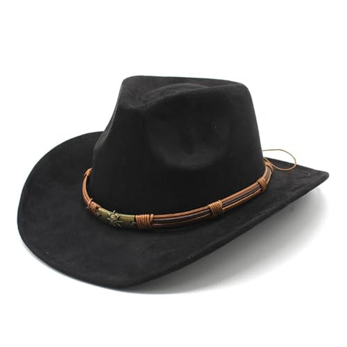 LIDHAY Cowboy Hat for Women and Men Western Cowgirl Hats Suede Cowboy Hat,Adjustable Sweatband–for Rodeo, Farming,Traveling,Outdoor Work 192 Black | Amazon (US)