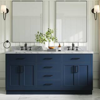 ARIEL Hepburn 73 in. W x 22 in. D x 36 in. H Bath Vanity in Midnight Blue with Carrara Marble Van... | The Home Depot
