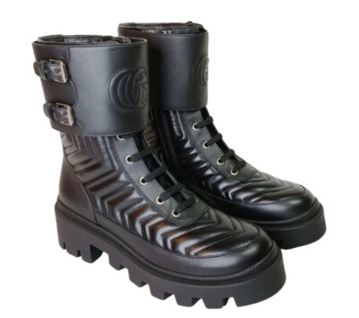 Gucci N*E*W Black Frances GG Matelassé Platform Leather Combat Boots EU40 US10  | eBay | eBay US