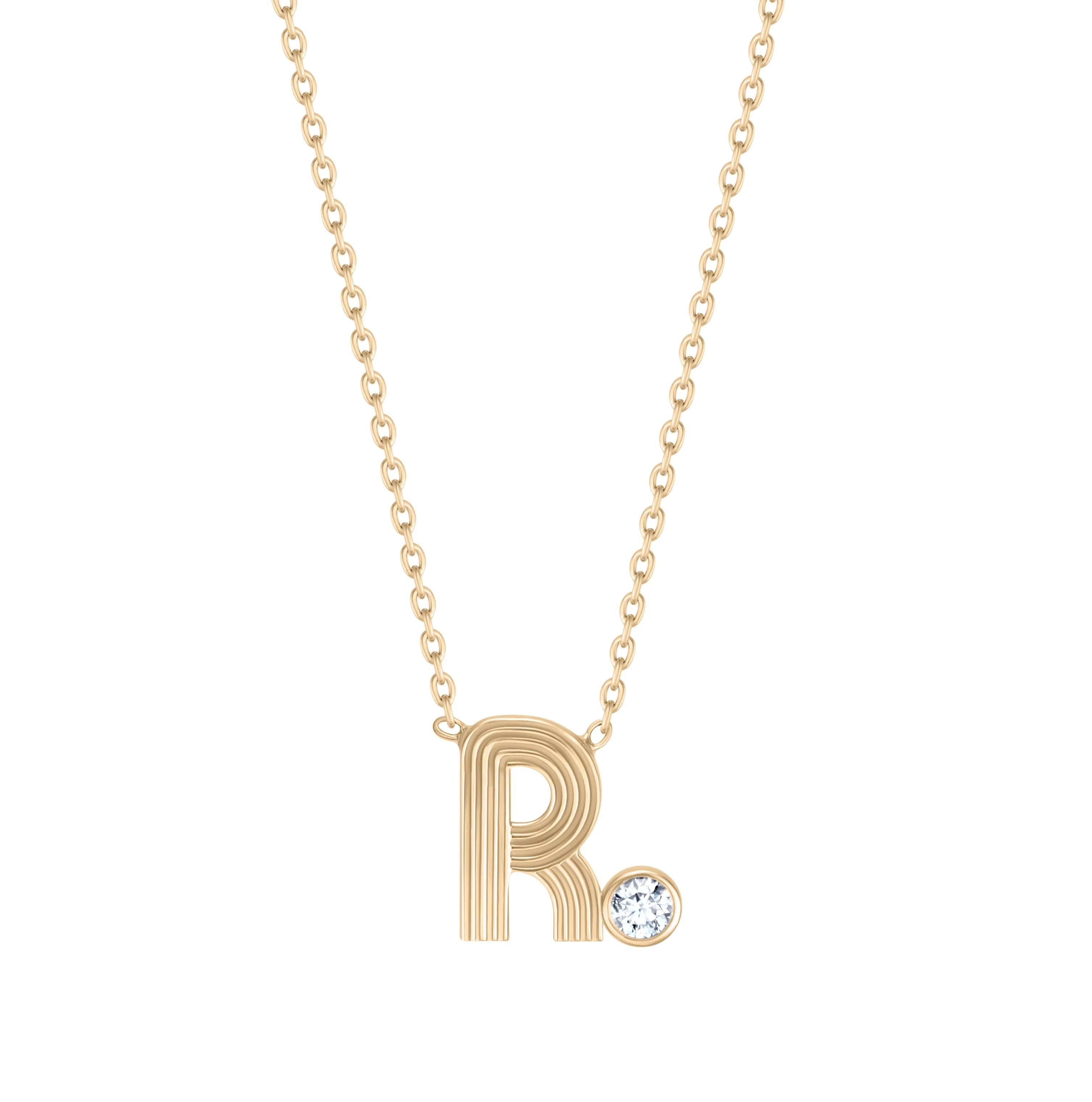 Retro Fluted Letter with Stone Accent Necklace | Lola James Jewelry