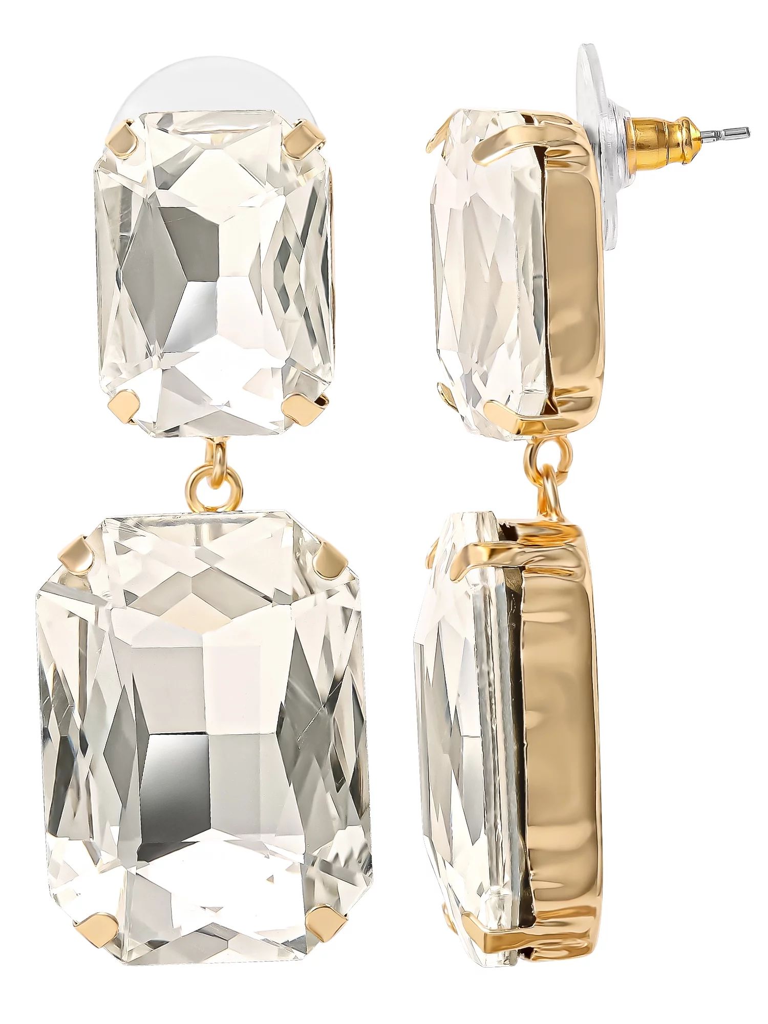Scoop Womens 14KT Gold Flash Plated Brass Clear Glass Stone Drop Earrings | Walmart (US)