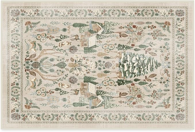 RUGGABLE Machine Washable Christmas Area Rug – Juniper Multicolor 2x3,Neutral, Stain-Resistant,... | Amazon (US)