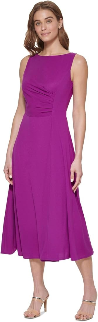 DKNY Womens Ruched Midi Fit & Flare Dress | Amazon (US)