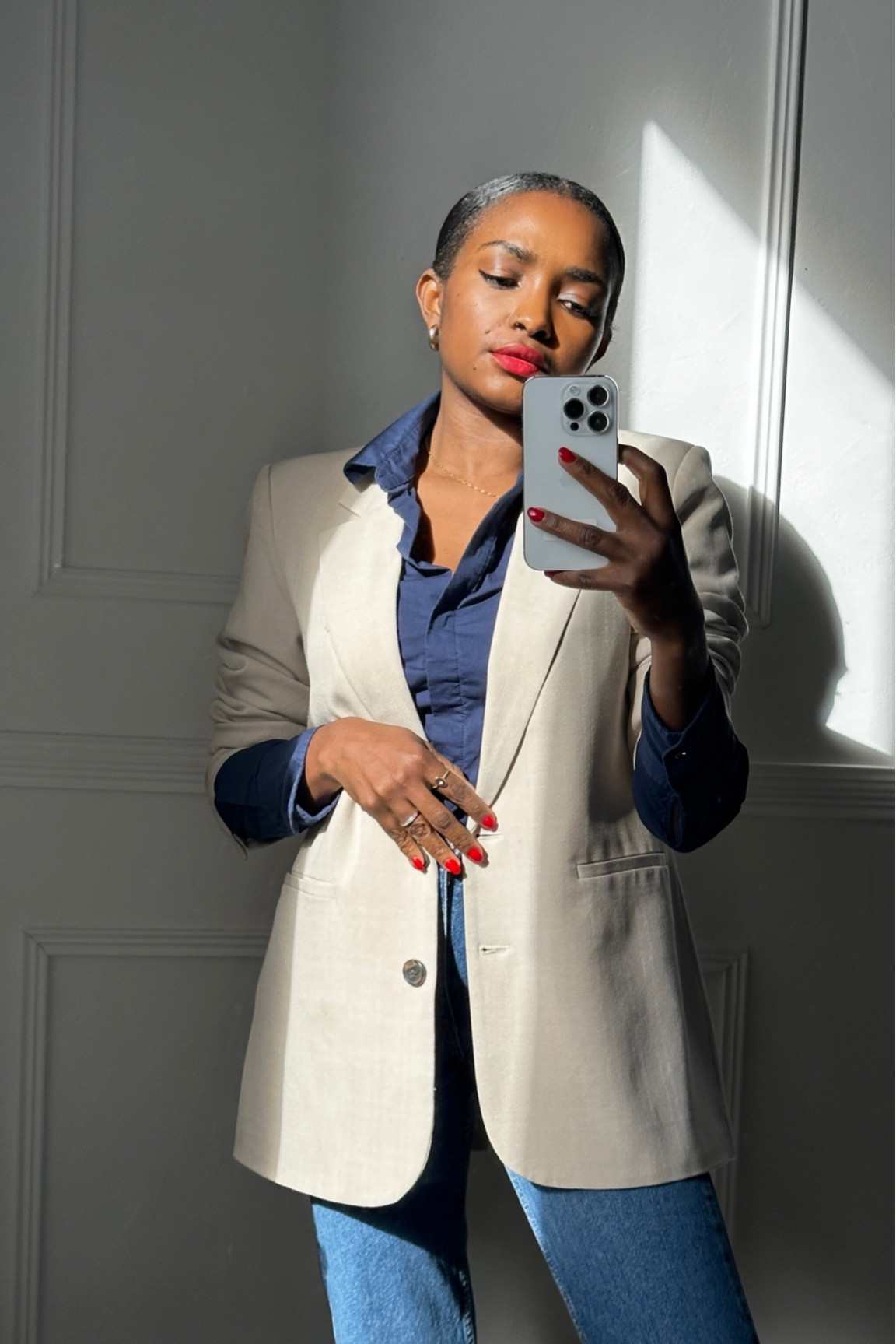 Spring Outfit of the day, Beige blazer,blue button up shirt, Blue Denim. 

#LTKworkwear #LTKSeasonal #LTKstyletip