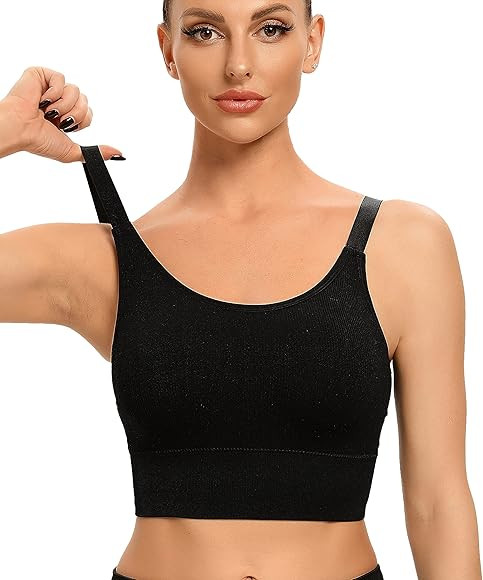 ANGOOL Padded Sports Bra Adjustable Straps Wireless Workout Seamless Yoga Bra Longline Stripes Ru... | Amazon (UK)