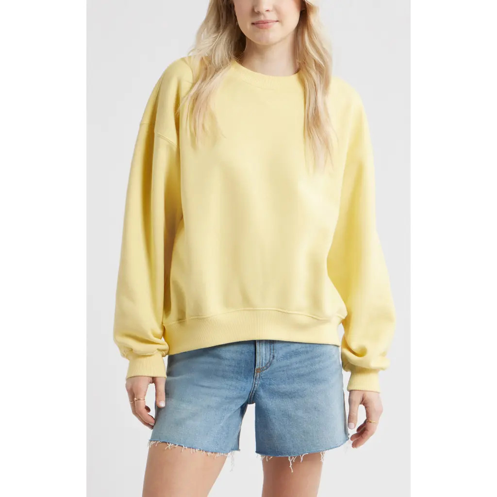 BP. Relaxed Cotton Blend Sweatshirt in Yellow Begonia at Nordstrom, Size Large | Nordstrom