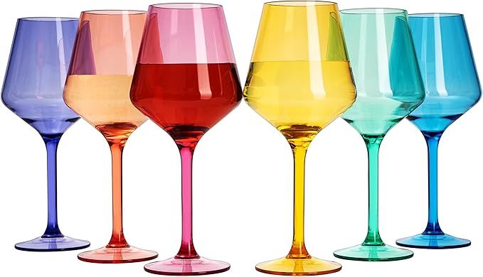 European Style Tritan Crystal, Stemmed Wine Glasses, Acrylic Glasses Drinkware, Unbreakable Color... | Amazon (US)