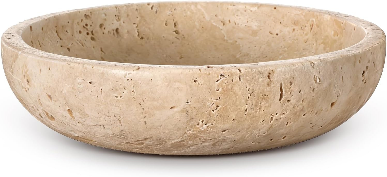 LemonRoad Travertine Decorative Bowl 7.8"x 2" Marble Round Stone Bowl for Entryway Key, Fruit, Kitchen Counter, Dining Table Centerpiece, Office Decor(Beige) | Amazon (US)