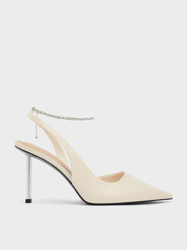 Cream Crystal-Chain Ankle-Strap D'Orsay Pumps | CHARLES & KEITH | Charles & Keith US