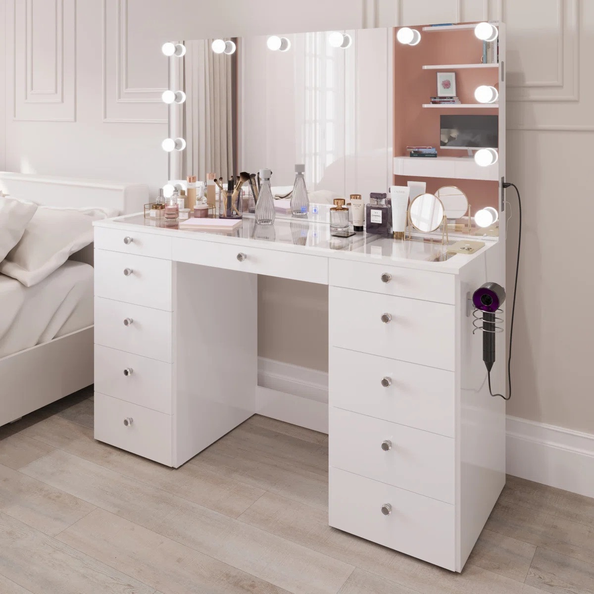 Boahaus LLC Boahaus Premium 56″ Wide Hollywood Led Vanity With Bluetooth, Usb‑c/a Charging & ... | Wayfair North America