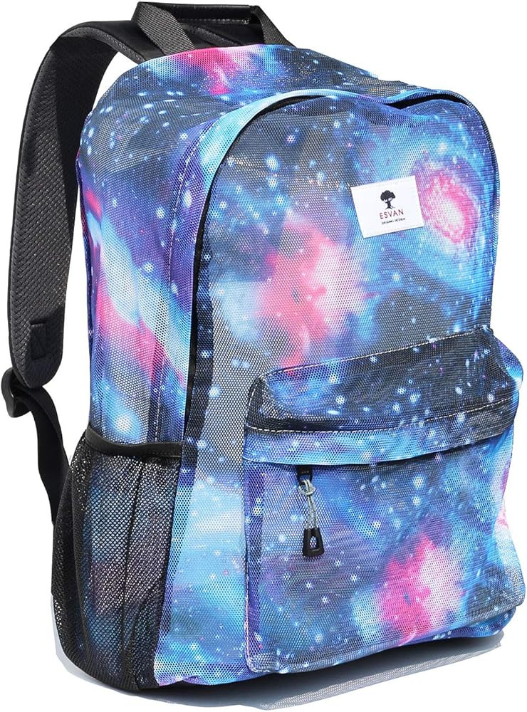 ESVAN Original Print Mesh Backpack Semi-Transparent Sackpack See Through Beach Bag Daypack Multi-... | Amazon (US)