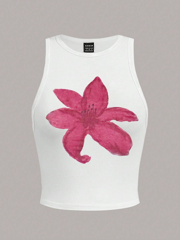 INAWLY Women Summer Casual Flower Print Slim Fit Crop Top Tank Top | SHEIN