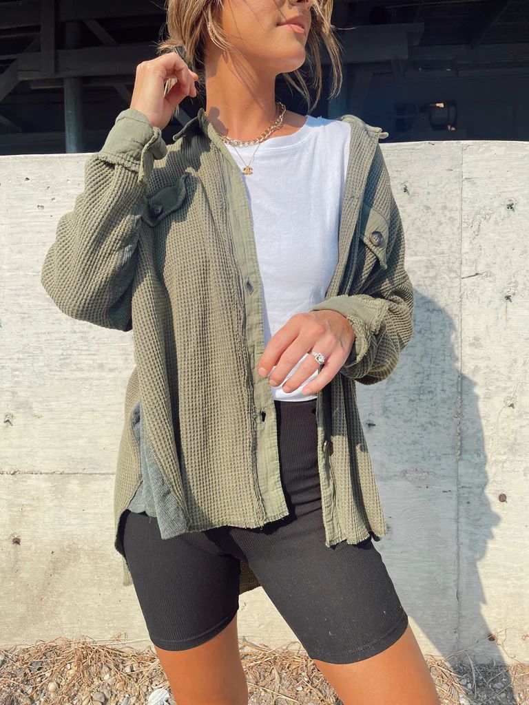 Kaylee Olive Waffle Knit Top | She Is Boutique