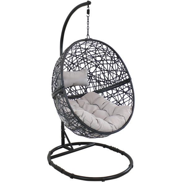 Jackson Hanging Egg Chair with Seat Cushions and Stand - Gray - Sunnydaze | Target