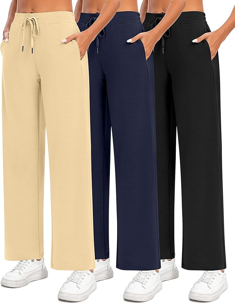 3 Pack Women Wide Leg Sweatpants Drawstring Waist Baggy Joggers Loose Causal Yoga Lounge Pants wi... | Amazon (US)