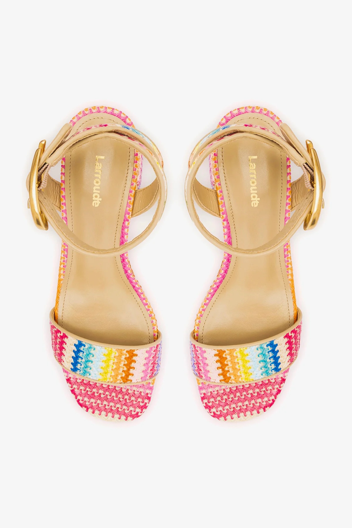 Dolly Verona Low Sandal In Rainbow Raffia and Beige Leather | Larroude