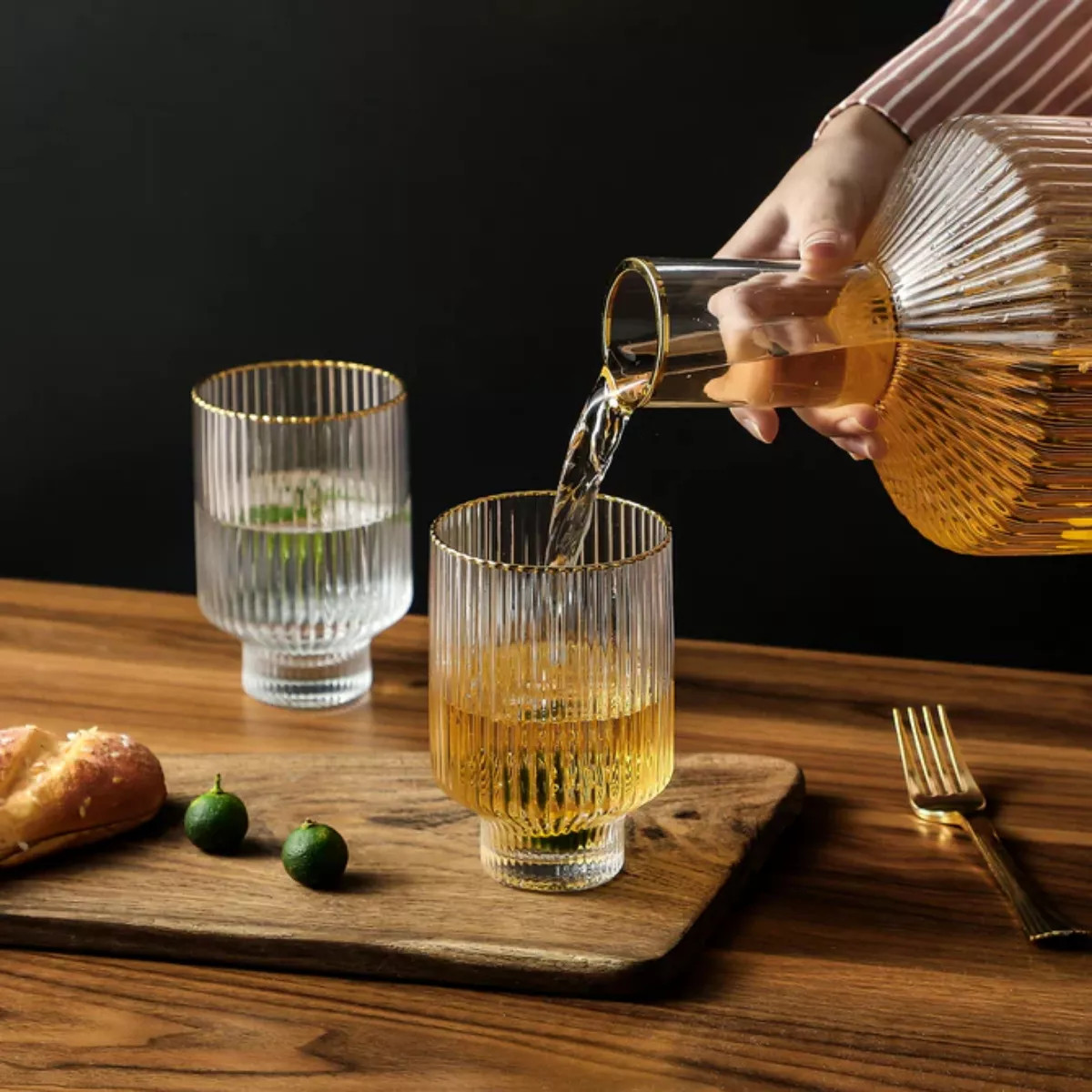 Slickblue Glass Bedside Carafe Set with Gold Rim - 59oz Water Carafe & 12.5oz Glass | Target