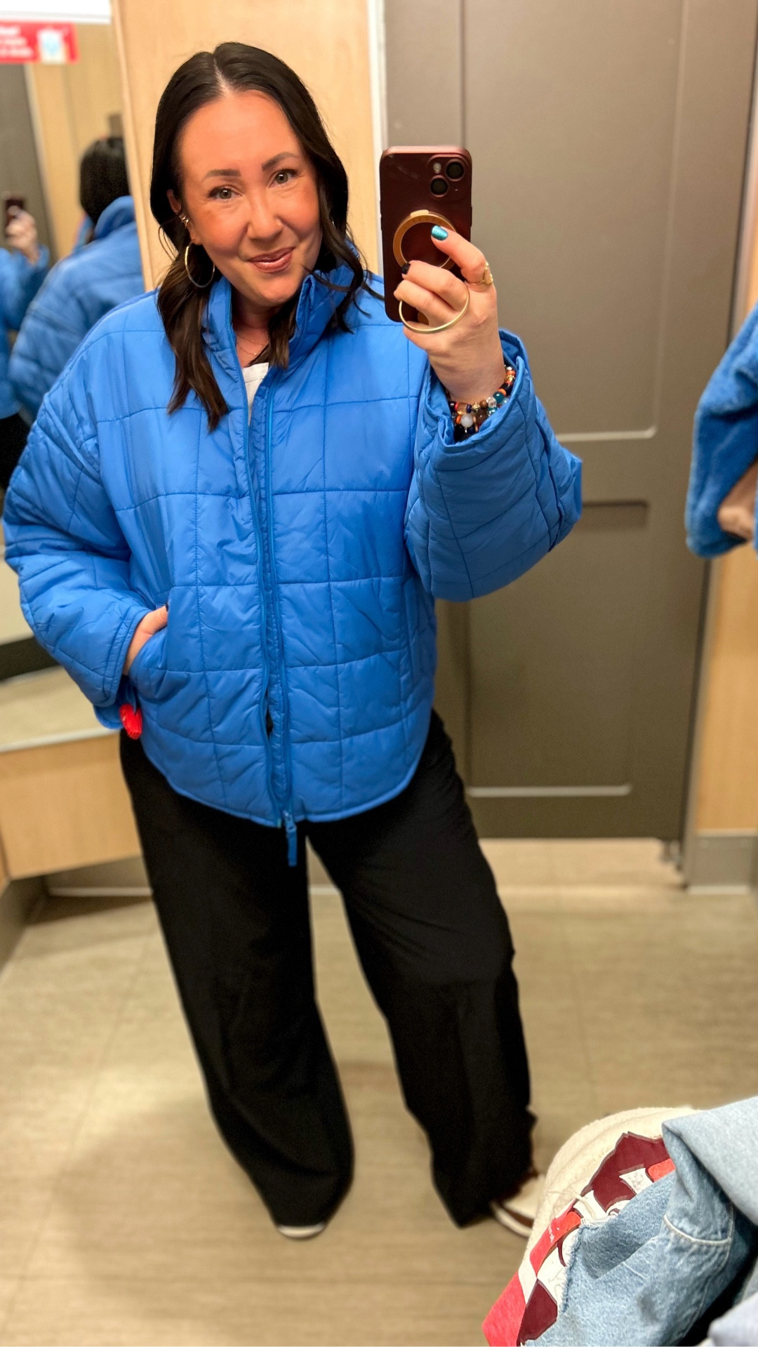 Love this color blue! New quilted puffer jackets @target. Large fits very oversized. I could definitely go with a medium in these.  $45. Save $15 when you spend $60 on clothing & accessories through 12/13! Large wide leg athletic pants.  @nike sneakers run true size!    

#LTKOver40 #LTKActive #LTKFindsUnder50