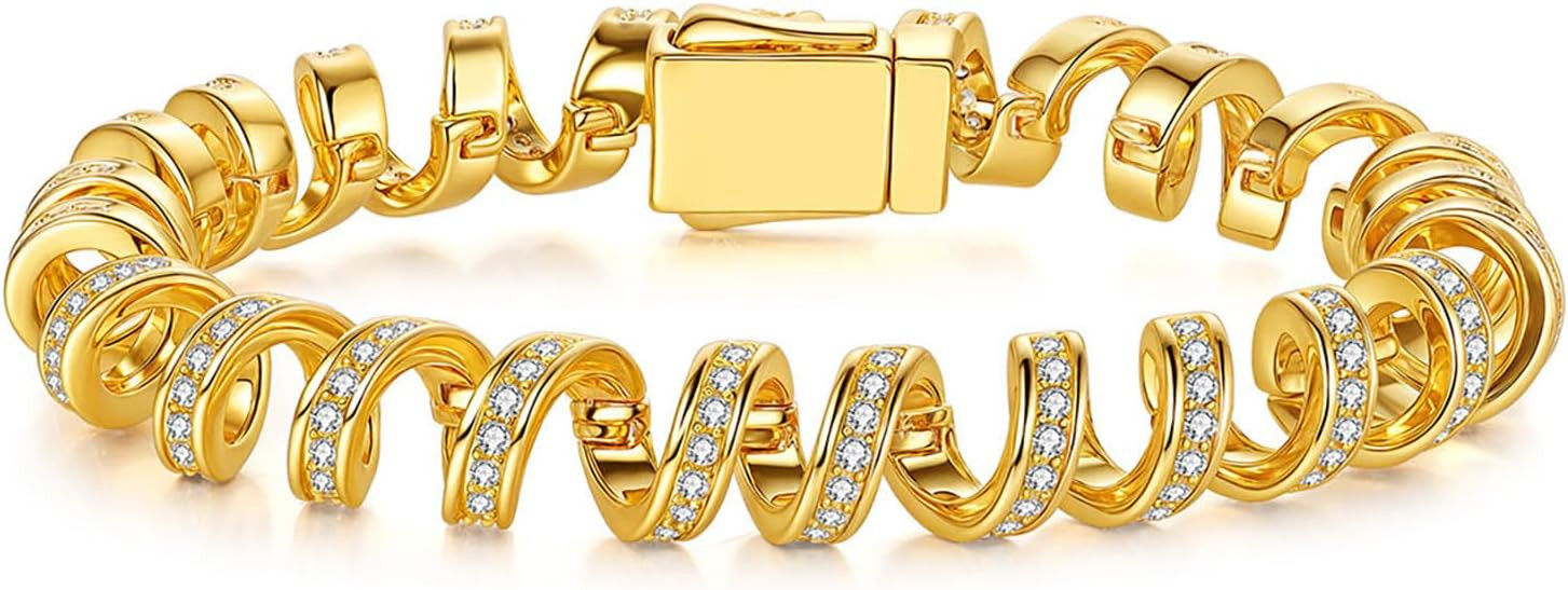 18K Gold Plated Twisted Chain Bracelet for Women, Twist Design with Sparkling Cubic Zirconia, Ele... | Amazon (US)