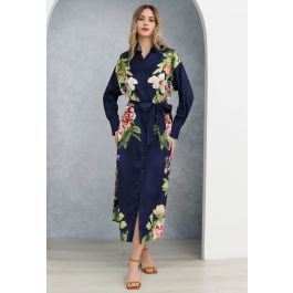 Enchanting Blossom Printed Shirt Dress in Navy | Chicwish