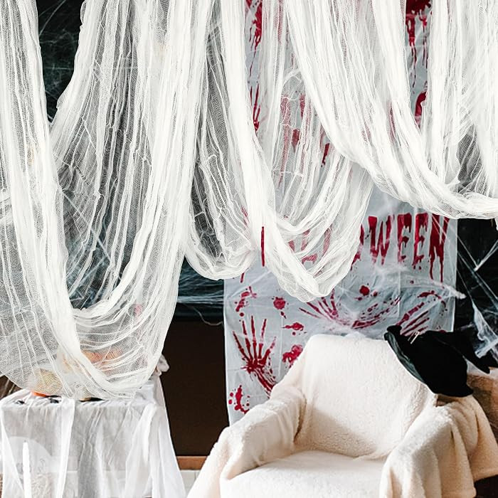 Watayo 315 x 85 Inch Halloween Creepy Cloth, White Halloween Scary Spooky Cloth, Windows Doorways... | Amazon (US)
