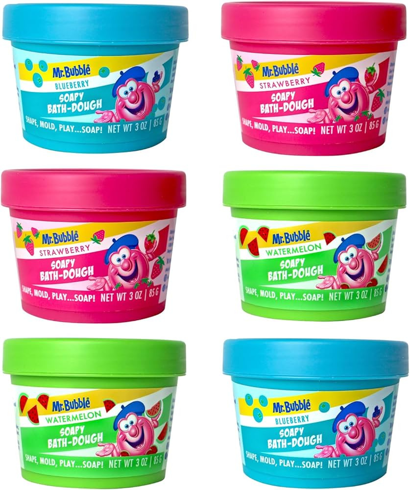Mr. Bubble Soapy Bath Dough, Three Assorted Colors and Scents, Pack of 6 | Amazon (US)