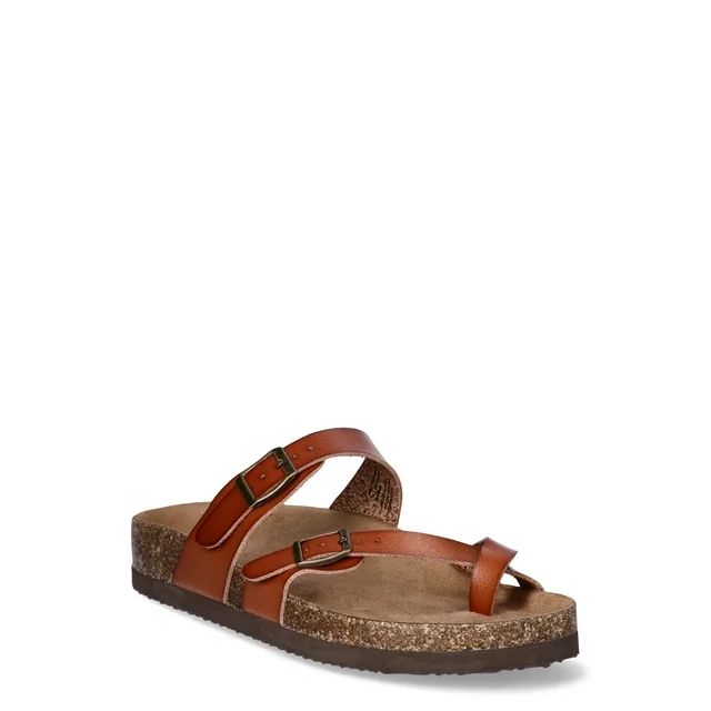 Time and Tru Women's Asymmetric Strap Footbed Sandals, Sizes 6-11, Wide Width Available | Walmart (US)