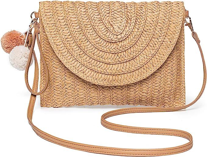 Straw Shoulder Bag, Kadell Straw Clutch Women Handmade Straw Bag Summer Beach Envelope Purse Wall... | Amazon (US)