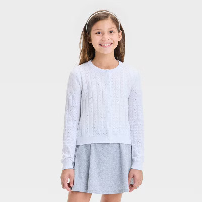 Girls' Long Sleeve Pointelle Cardigan - Cat & Jack™ White L | Target