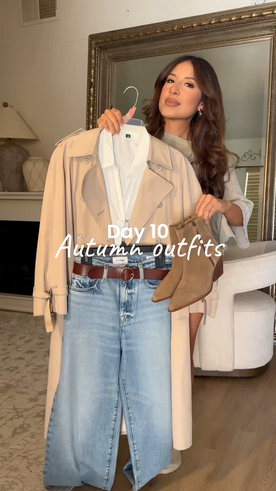Day 10 of Autumn outfits! Wearing my favorite trench coat! Got on Amazon a while back but I ordered a size medium for an oversized fit!