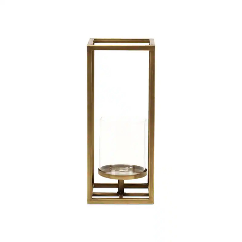 Small Square Framed Candle Lantern with Glass Insert - 13" - Gold | Overstock