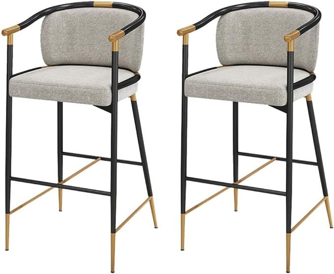 XHRHao Metal Bar Stool Set of 2 Barstools High Backrest Bar Chairs Flannel Chair Surface Counter ... | Amazon (US)
