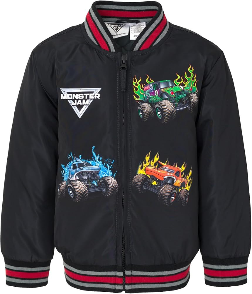 Monster Jam Zip Up Varsity Bomber Jacket Toddler to Little Kid Grave Digger El Toro Loco Megalodo... | Amazon (US)