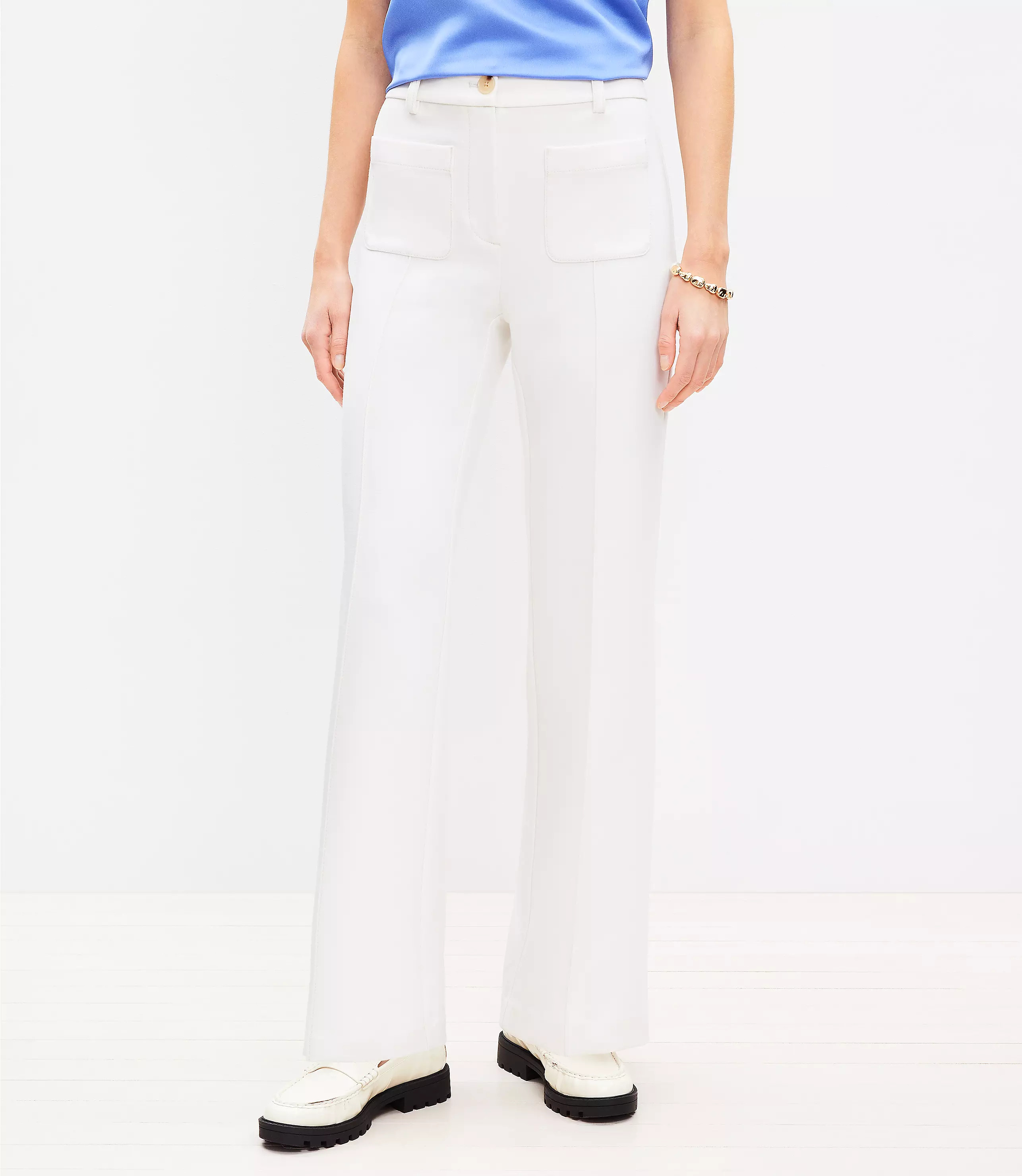 Pintucked Patch Pocket Flare Pants in Doubleface | LOFT