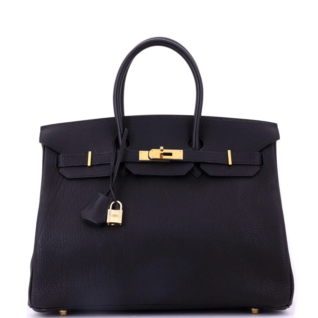 Birkin Handbag Noir Fjord with Gold Hardware 35 | Rebag