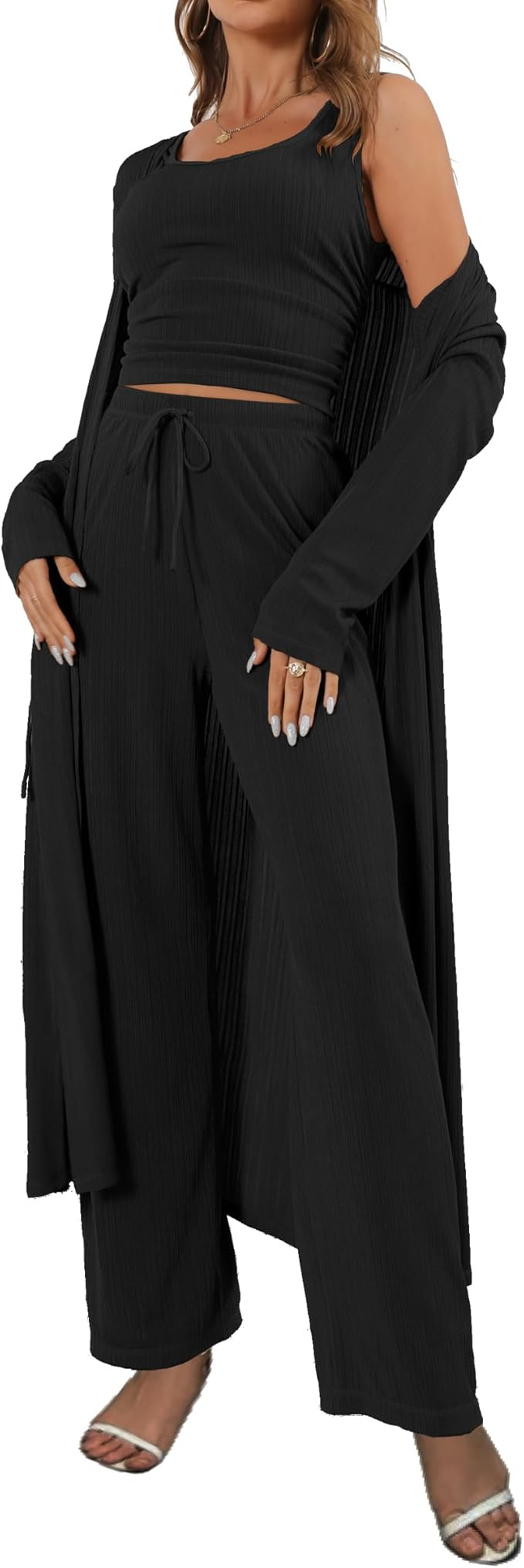 Womens 3 Piece Lounge Sets Matching Loungewear Pants Sets Airport Travel Vacation cardigan Pajama... | Amazon (US)