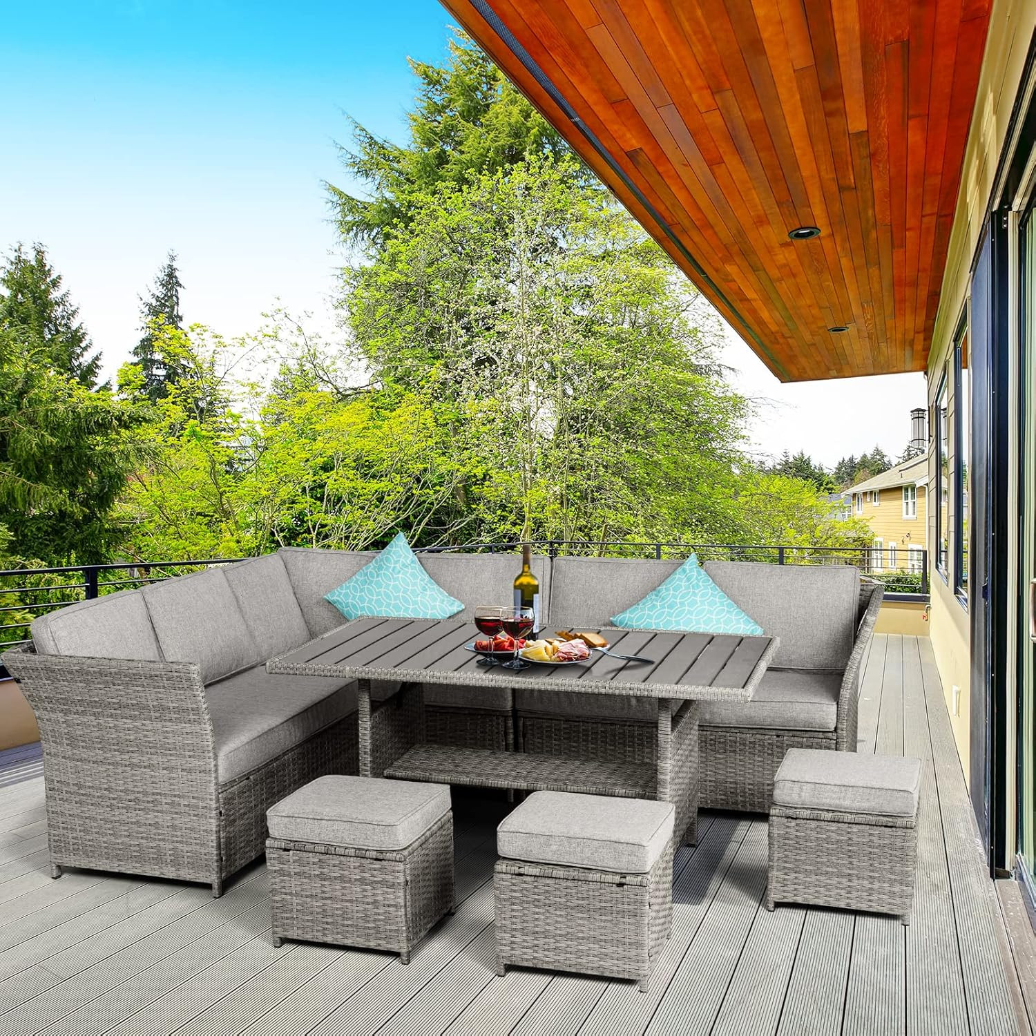 Aoxun Patio Furniture Set-7 Pieces Patio Dining Set for Deck-Outdoor Sectional Sofa with Loveseat... | Amazon (US)