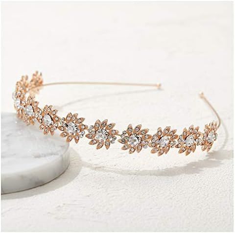 Amazon.com : SWEETV Rose Gold Crystal Bridal Headband, Flower Wedding Headpiece for Bride, Rhines... | Amazon (US)