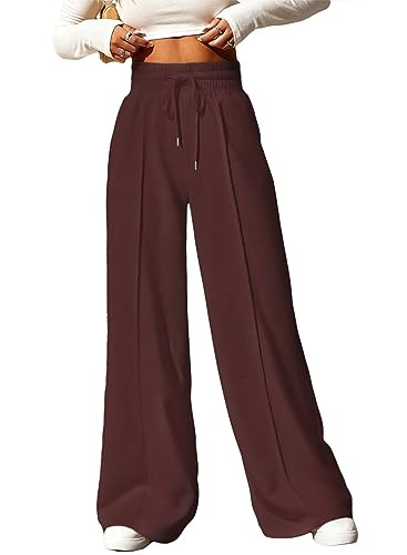 Aleumdr Women's High Waisted Drawstring Waist Wide Leg Sweatpants with Pockets Casual Loose Yoga ... | Amazon (US)